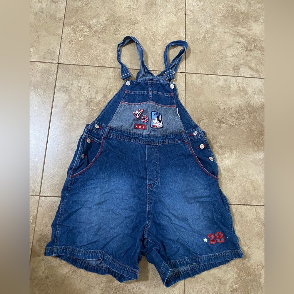 Main Street Disney 14W Shorts Overalls Shortalls Denim Jeans Mickey Mouse 28 16W